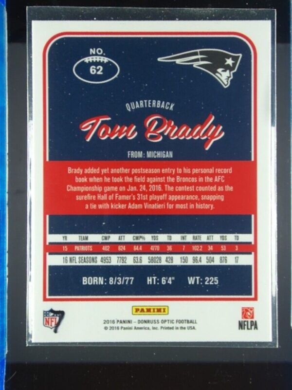 2016 Donruss Optic Tom Brady #62 Patriots - Image 3