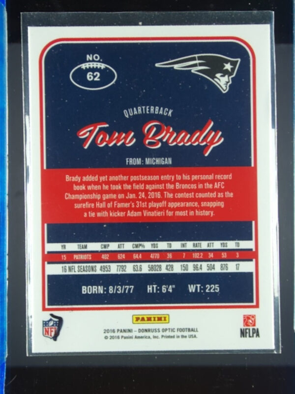 2016 Donruss Optic Tom Brady #62 Patriots - Image 3