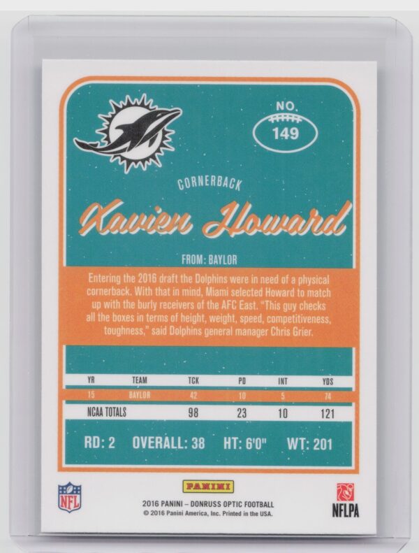 2016 Donruss Optic Xavien Howard Holo #149 Dolphins - Image 3
