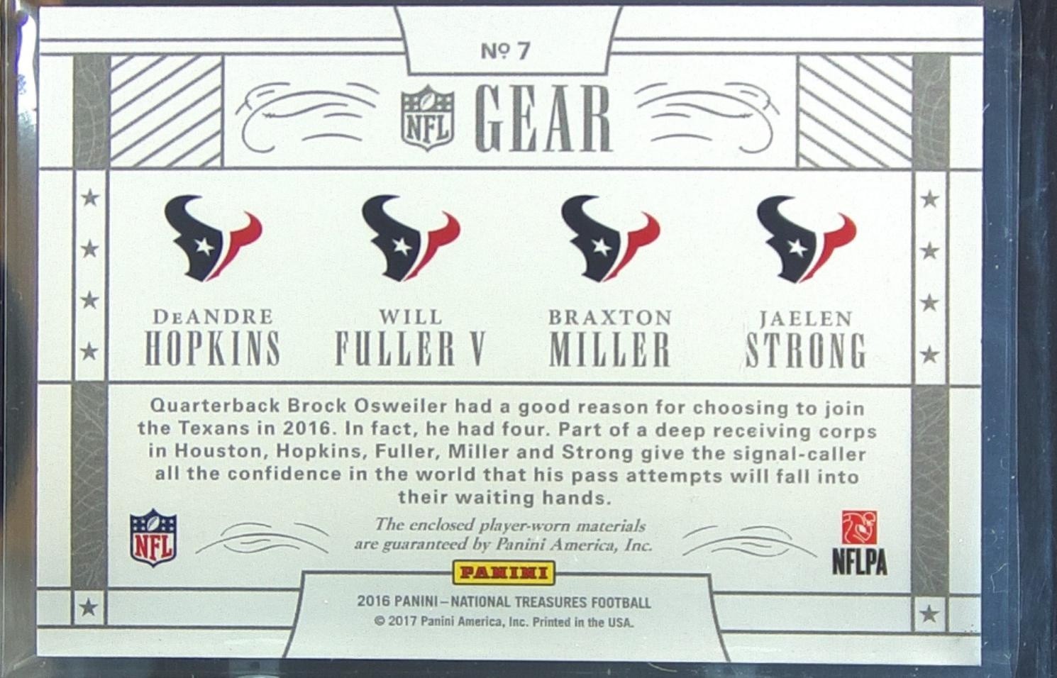 2016 NT DeAndre Hopkins / Fuller / Miller / Jaelen Strong /25 JSY Quad Prime - Image 3