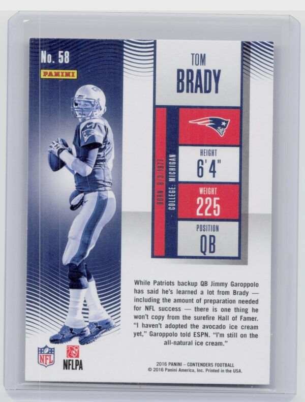 2016 Panini Contenders Tom Brady #58 Patriots - Image 3