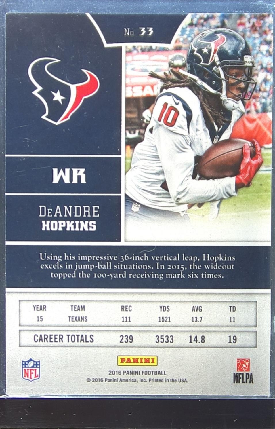 2016 Panini DeAndre Hopkins Shining Armor Rainbow Foil #33 Texans - Image 3