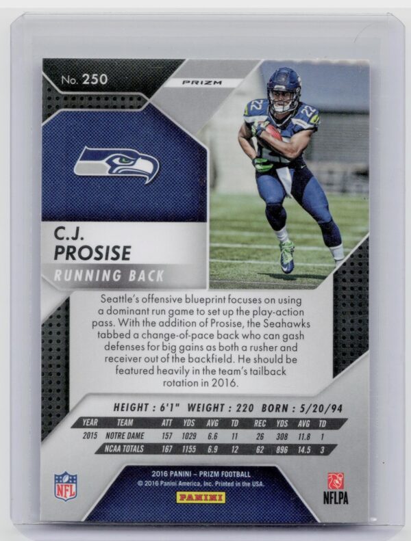 2016 Prizm C.J. Prosise Prizm #250 Seahawks - Image 3
