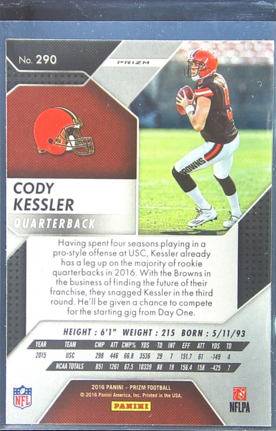 2016 Prizm Cody Kessler Prizm RC #290 Browns - Image 3