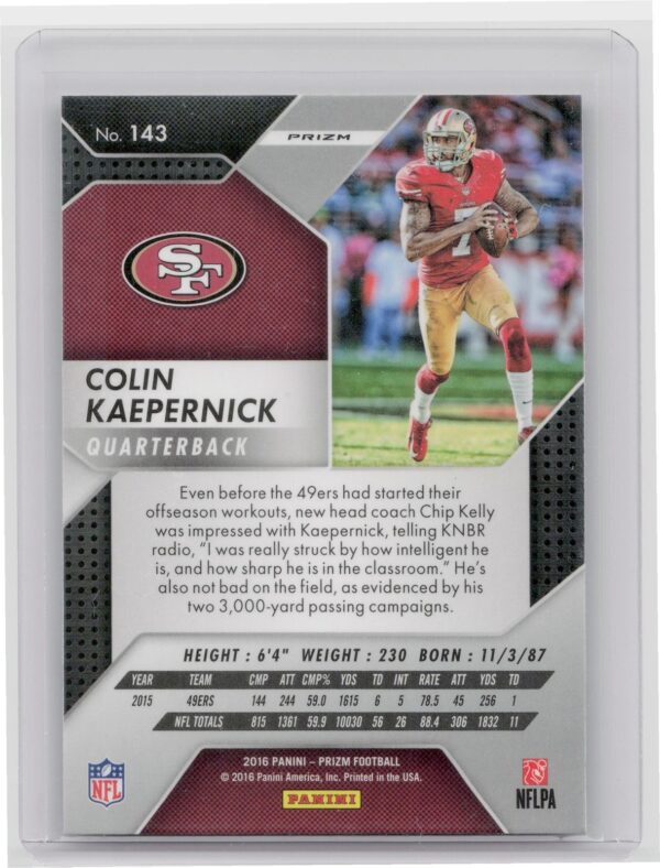 2016 Prizm Colin Kaepernick Prizm #143 49ers - Image 3