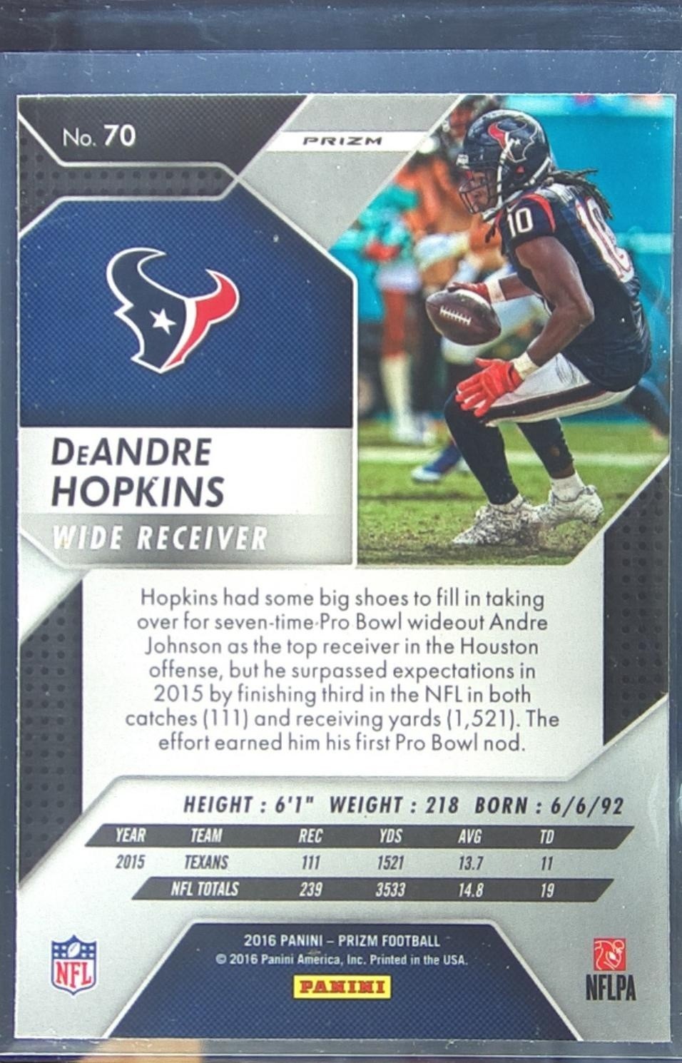 2016 Prizm DeAndre Hopkins Prizm #70 Texans - Image 3