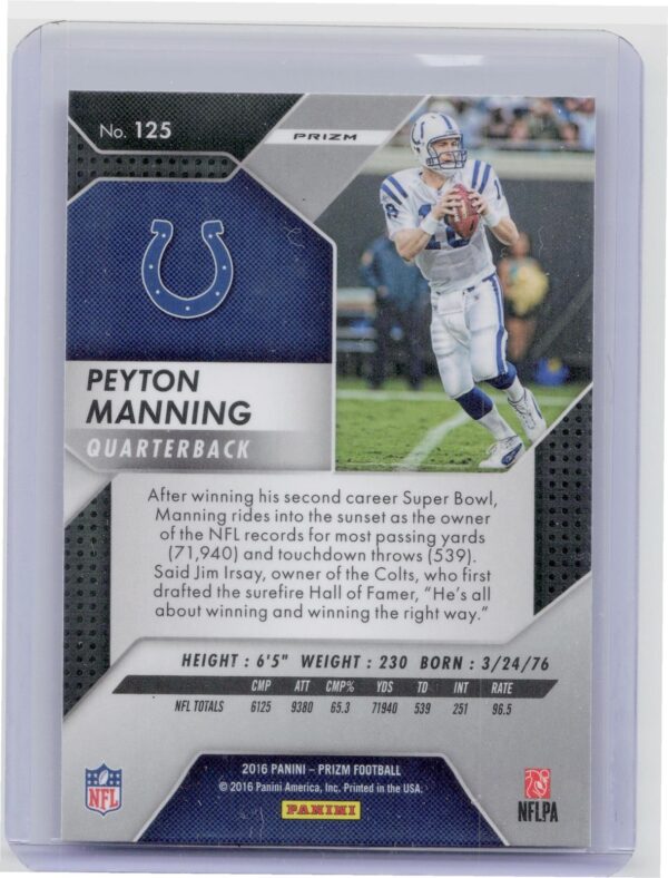 2016 Prizm Peyton Manning Prizm #125 Colts - Image 3