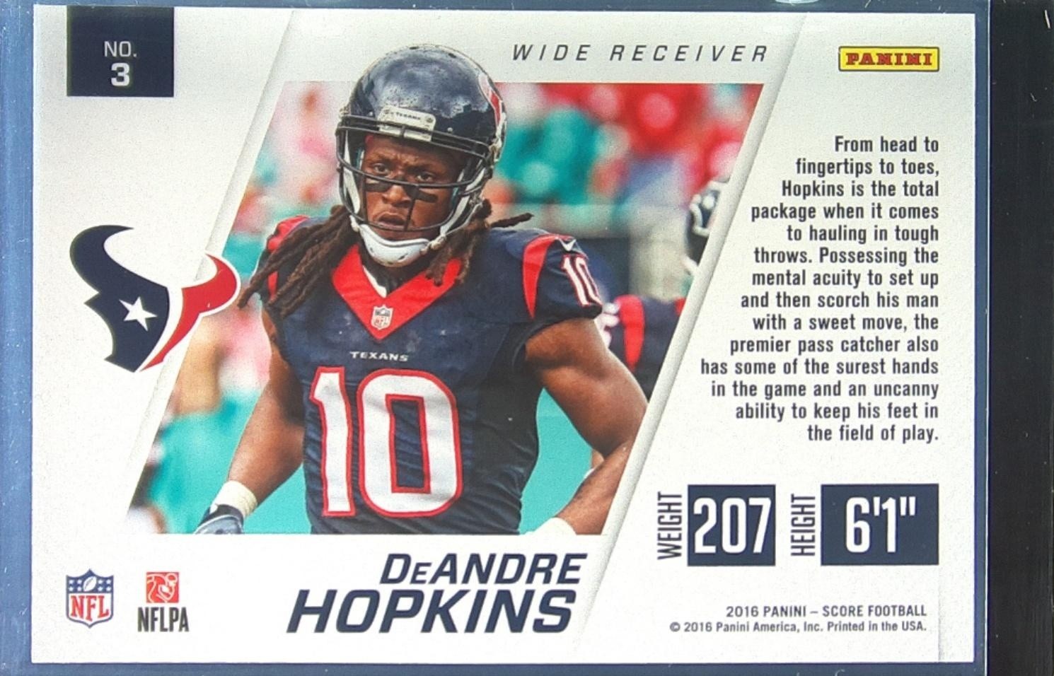2016 Score DeAndre Hopkins #3 Texans Toe the Line Black - Image 3