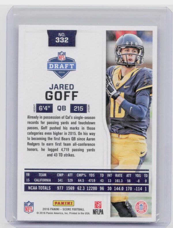 2016 Score Jared Goff RC #332 Bears - Image 3