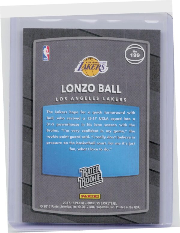 2017-18 Donruss Lonzo Ball RC #199 Lakers - Image 3