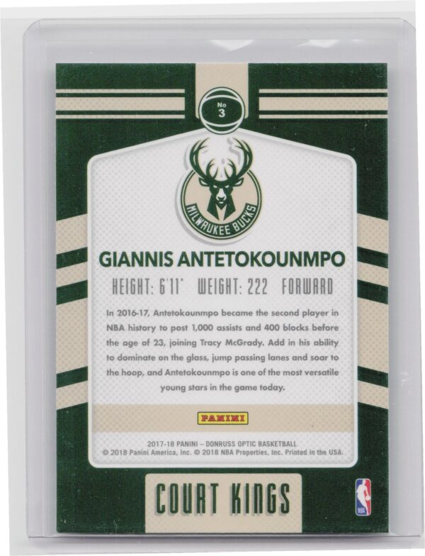 2017-18 Donruss Optic Giannis Antetokounmpo #3 Bucks Court Kings - Image 3