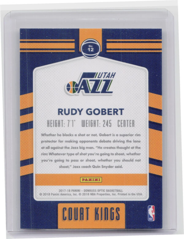 2017-18 Donruss Optic Rudy Gobert #12 Jazz Court Kings - Image 3