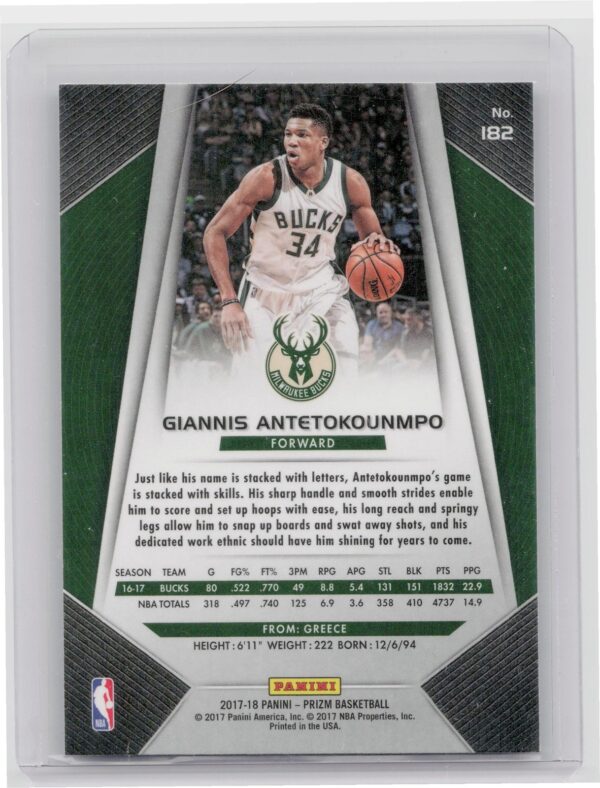 2017-18 Prizm Giannis Antetokounmpo #182 Bucks - Image 3