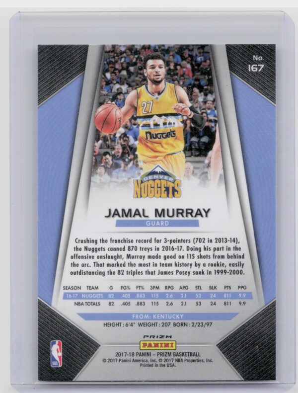 2017-18 Prizm Jamal Murray Prizms Ruby Wave #167 Nuggets - Image 3