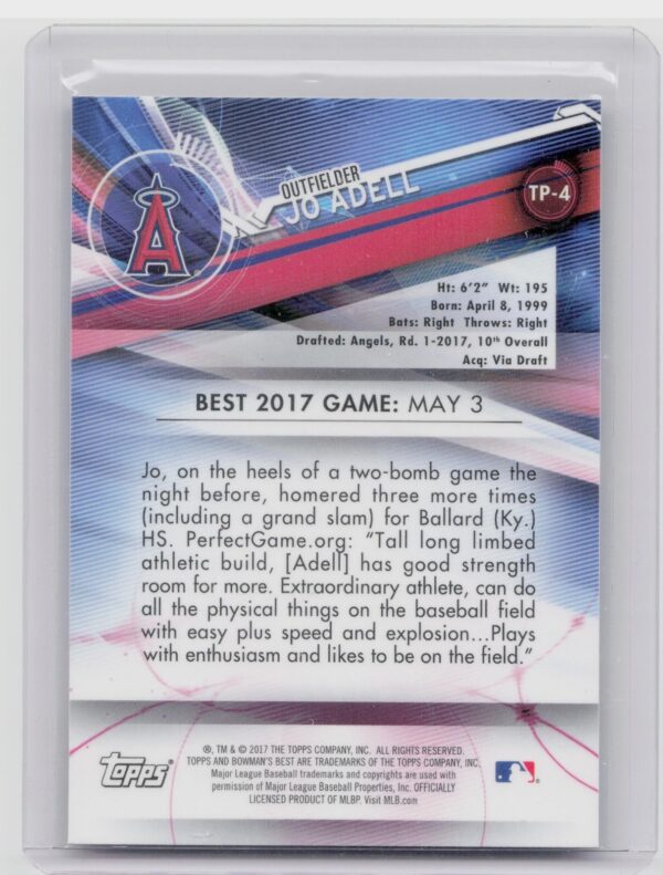 2017 Bowman's Best Jo Adell #TP-4 Angels Top Prospects - Image 3