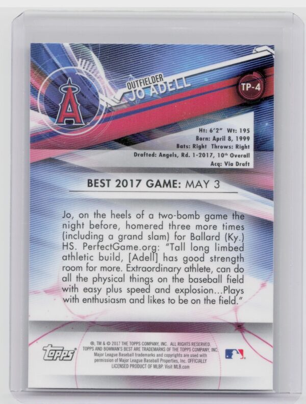 2017 Bowman's Best Jo Adell #TP-4 Angels Top Prospects - Image 3
