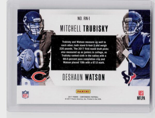 2017 Contenders Mitchell Trubisky / Deshaun Watson #RN-1 Texans Round Numbers - Image 3