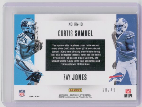 2017 Contenders Optic Curtis Samuel / Zay Jones /49 #RN-10 Bills Red - Image 3