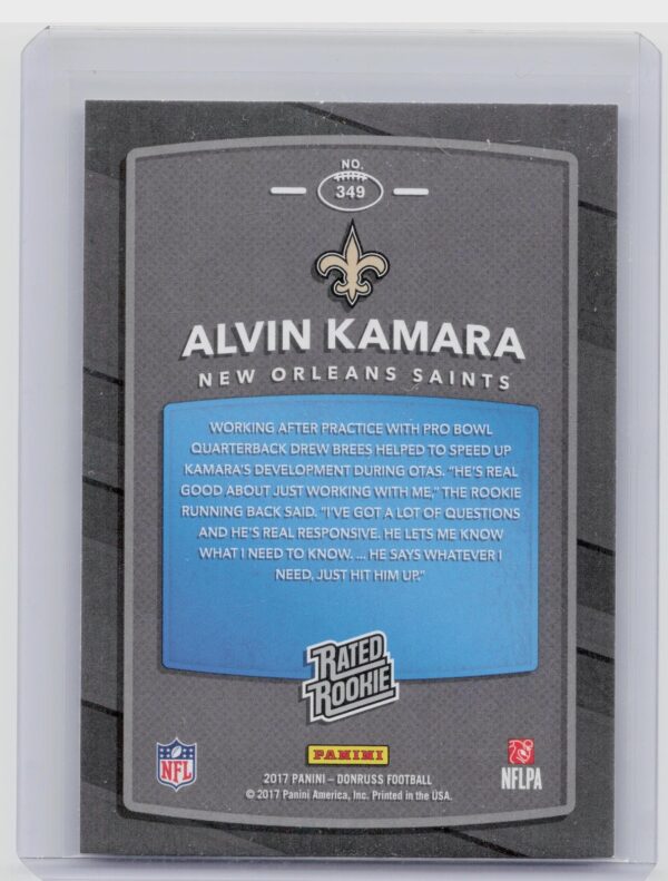 2017 Donruss Alvin Kamara RC #349 Saints - Image 3