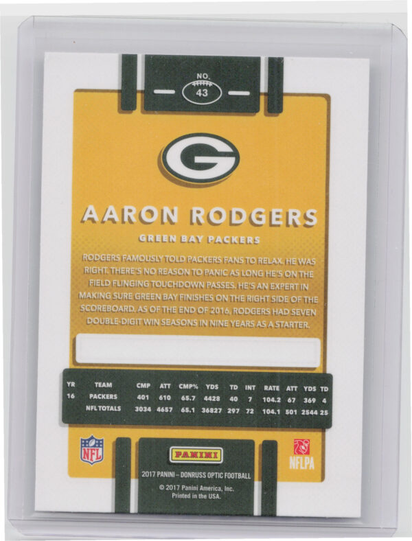 2017 Donruss Optic Aaron Rodgers Holo #43 Packers - Image 3
