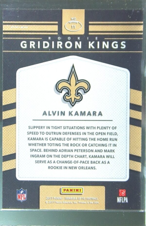 2017 Donruss Optic Alvin Kamara #11 Saints Rookie Gridiron Kings - Image 3