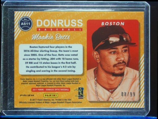 2017 Donruss Optic Mookie Betts SN99 #AS11 Sox All Stars Red - Image 3