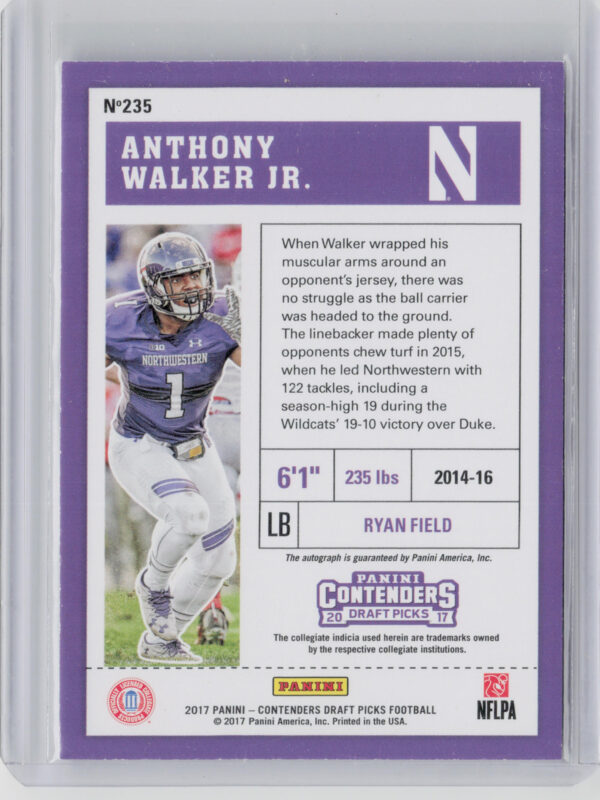 2017 Panini Contenders Draft Picks Anthony Walker Jr. AU #235 Wildcats - Image 3