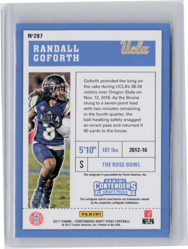 2017 Panini Contenders Draft Picks Randall Goforth AU #287 Bruins - Image 3