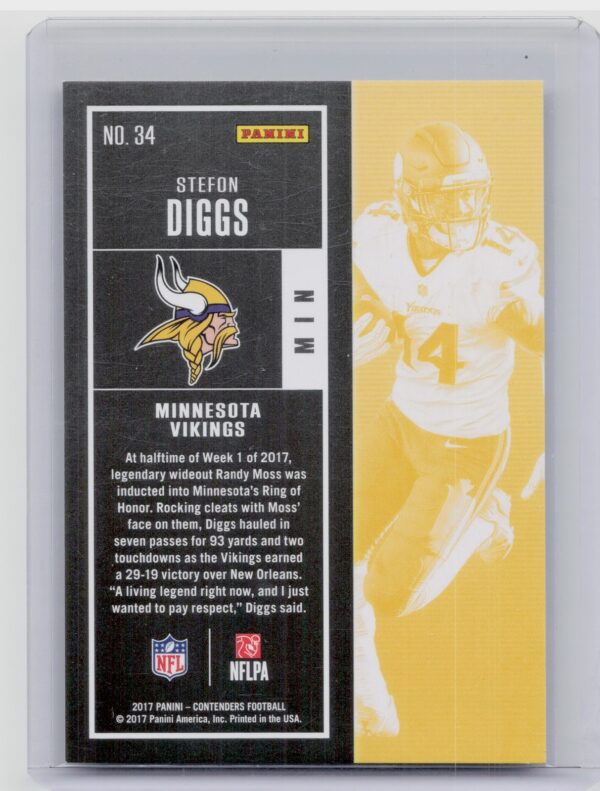 2017 Panini Contenders Stefon Diggs Championship Ticket SN99 #34 Vikings - Image 3
