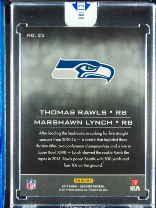 2017 Panini Illusions Marshawn Lynch / Thomas Rawls Blue SN100 #25 Seahawks - Image 3