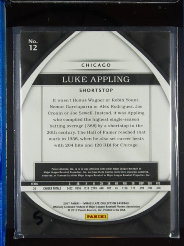 2017 Panini Immaculate Collection Luke Appling Red SN25 #12 Sox - Image 3