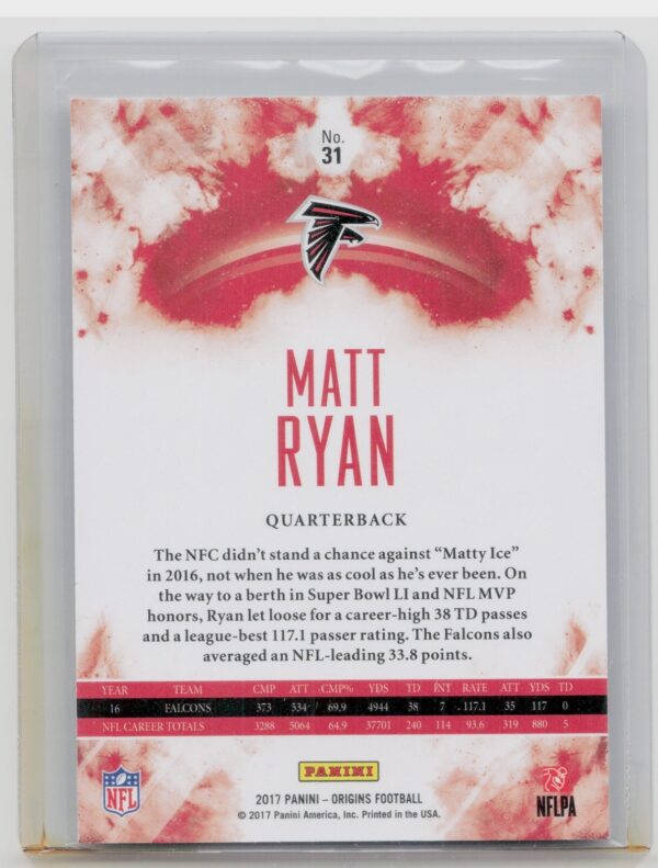 2017 Panini Origins Matt Ryan Blue SN60 #31 Falcons - Image 3