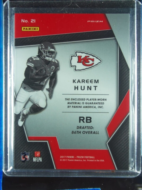 2017 Panini Prizm Kareem Hunt MEM #21 Chiefs Prizm Premier Jerseys Pink - Image 3