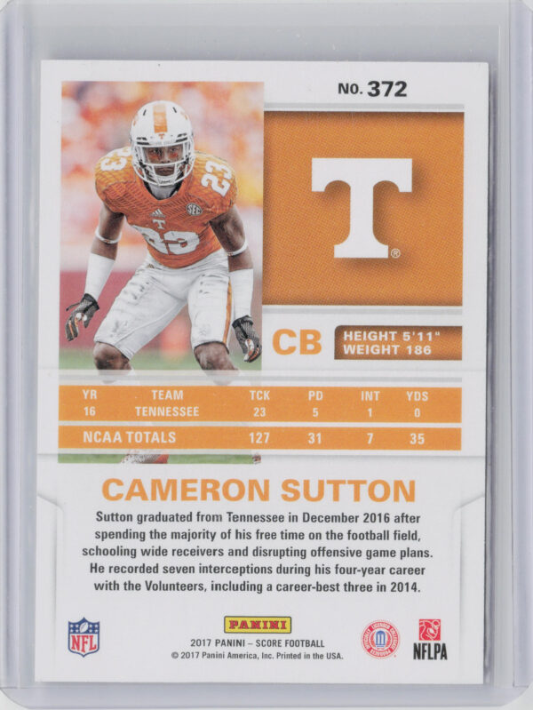2017 Score Cameron Sutton Red Zone SN20 #372 Volunteers - Image 3
