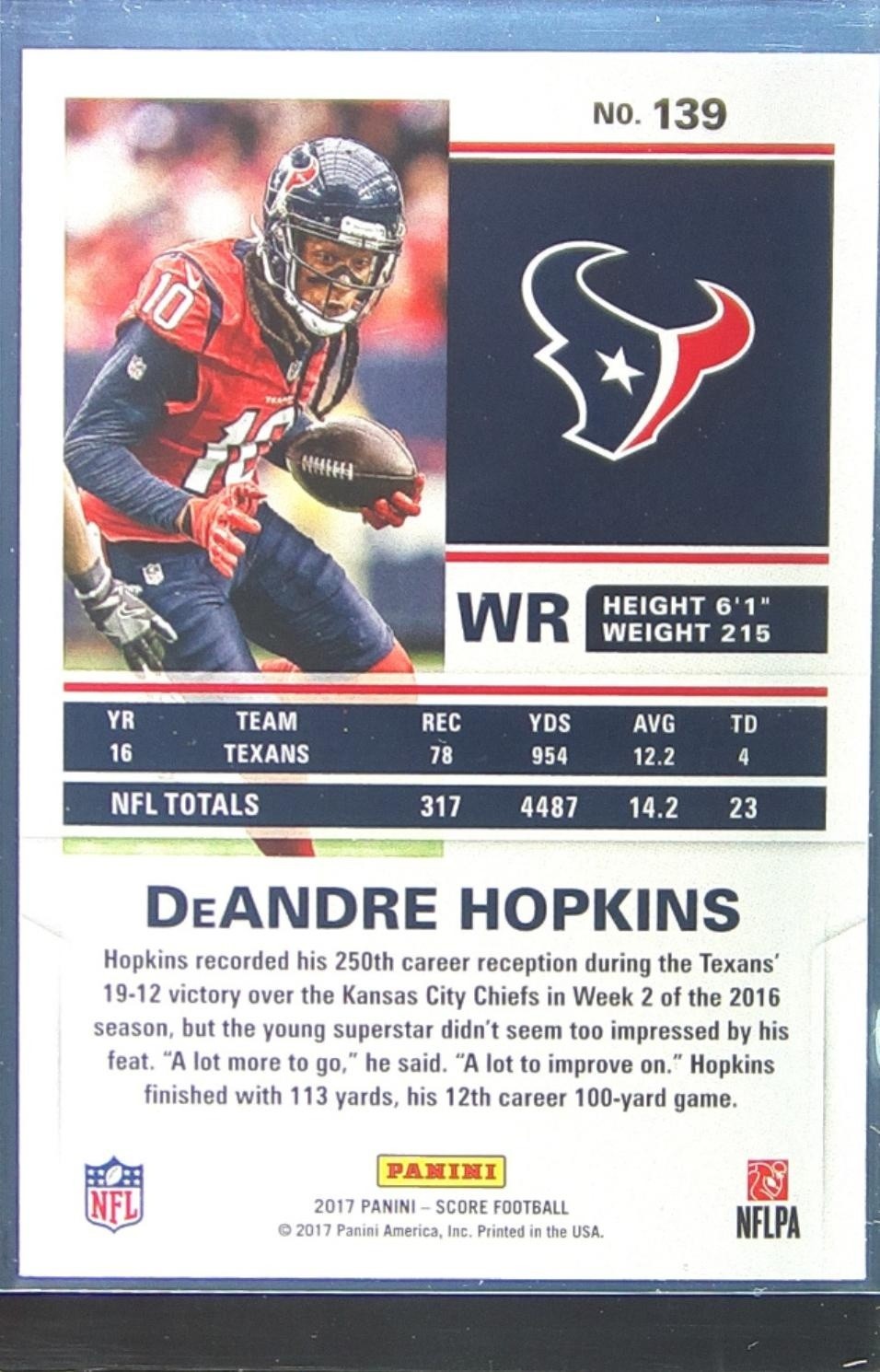 2017 Score DeAndre Hopkins Red #139 Texans - Image 3