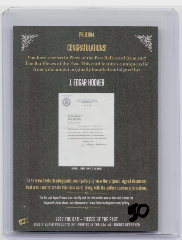 2017 The Bar Pieces of the Past:  J. Edgar Hoover PR-JEH04 - Image 3