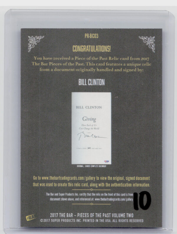 2017 The Bar Pieces of the Past Volume Two:  Bill Clinton PR-BC03 - Image 3