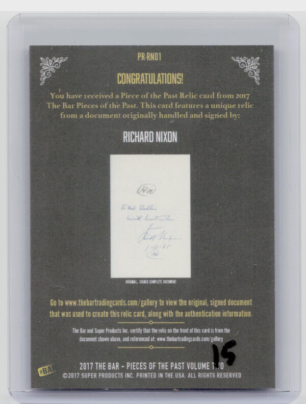 2017 The Bar Pieces of the Past Volume Two:  Richard Nixon PR-RN01 - Image 3