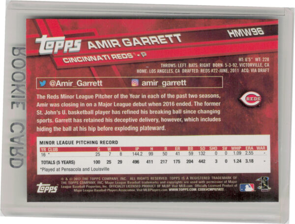 2017 Topps Holiday Amir Garrett RC #HMW96 Reds - Image 3