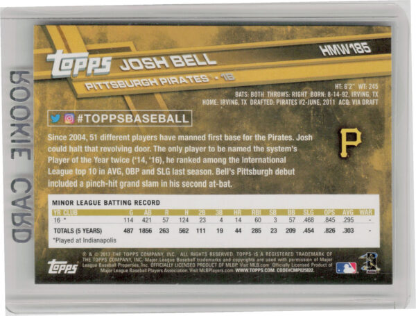 2017 Topps Holiday Josh Bell RC #HMW185 Pirates - Image 3