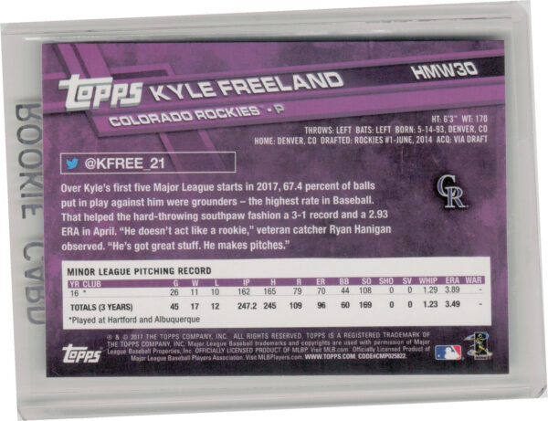 2017 Topps Holiday Kyle Freeland RC #HMW30 Rockies - Image 3