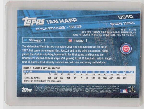 2017 Topps Update Ian Happ RC #US10 Cubs - Image 3