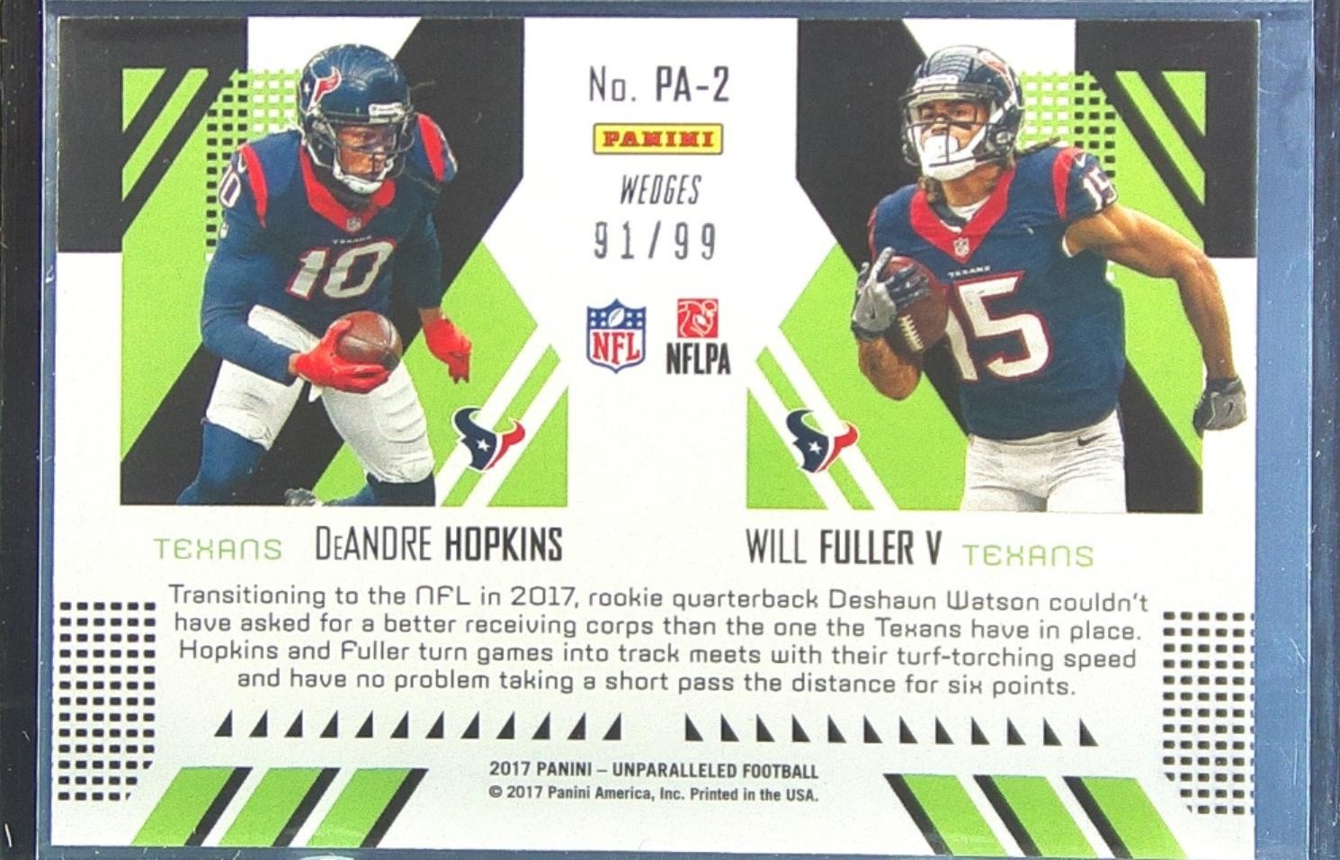 2017 Unparalleled DeAndre Hopkins Purple /99 #51 Texans - Image 3