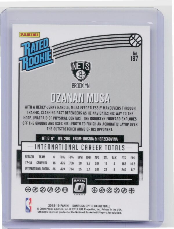 2018-19 Donruss Optic Dzanan Musa RC #187 Nets - Image 3