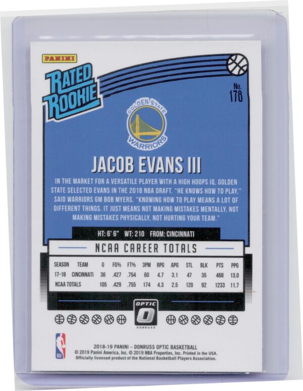 2018-19 Donruss Optic Jacob Evans III RC #178 Warriors - Image 3