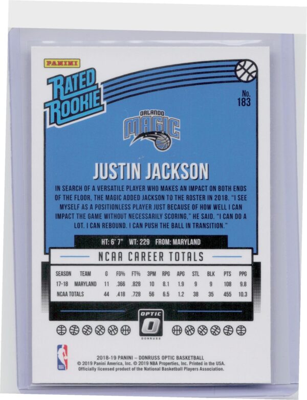 2018-19 Donruss Optic Justin Jackson #183 Magic - Image 3