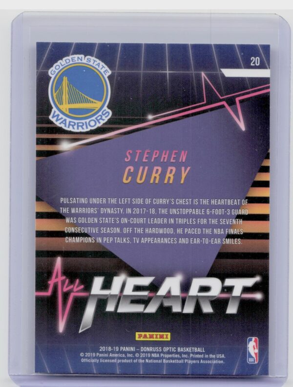 2018-19 Donruss Optic Stephen Curry #20 Warriors All Heart - Image 3