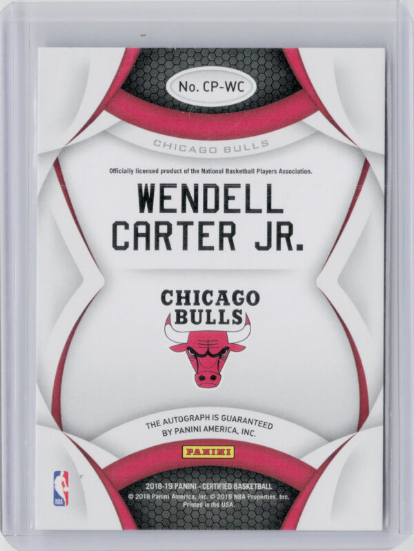 2018-19 Panini Certified Wendell Carter Jr. AU #CP-WC Bulls Certified Potential - Image 3