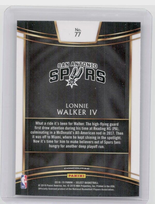 2018-19 Panini Select Lonnie Walker IV RC #77 Spurs - Image 3