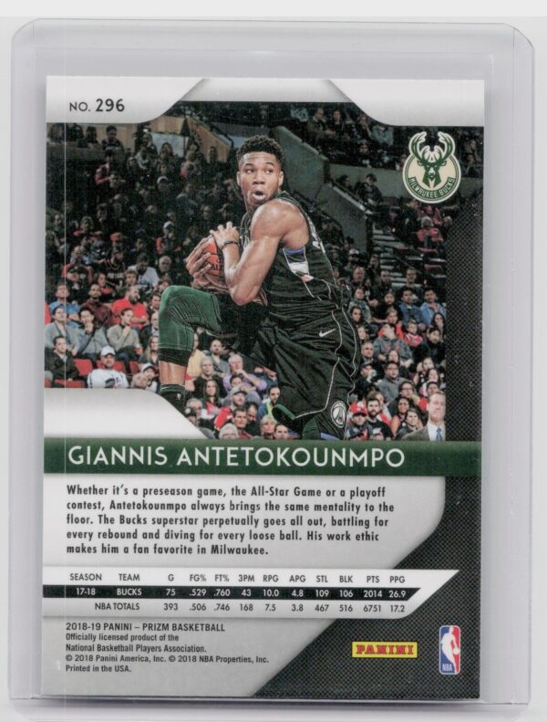 2018-19 Prizm Giannis Antetokounmpo #296 Bucks - Image 3